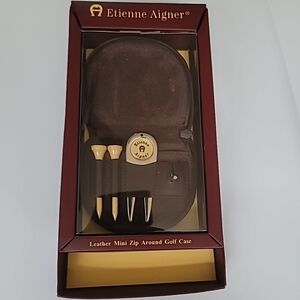 Etienne Aigner Brown Leather Golf Mini Zip Case